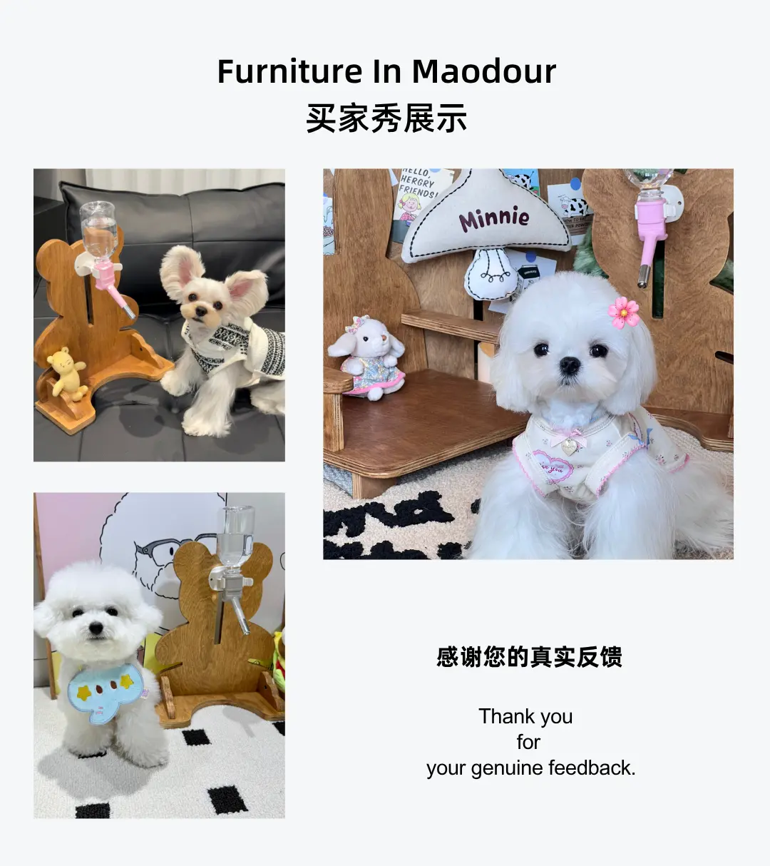 wooden pet water bowl stand in a customer's home - Bear Pet Water Bottle Stand